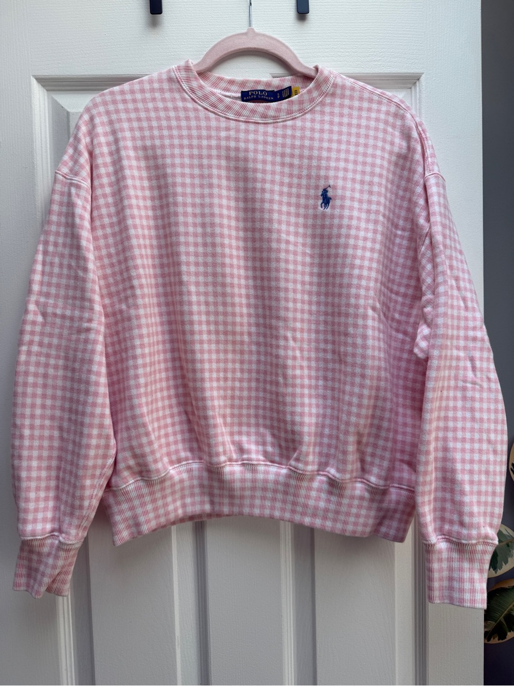 Ralph Lauren Polo Pink Gingham Crewneck Sweater